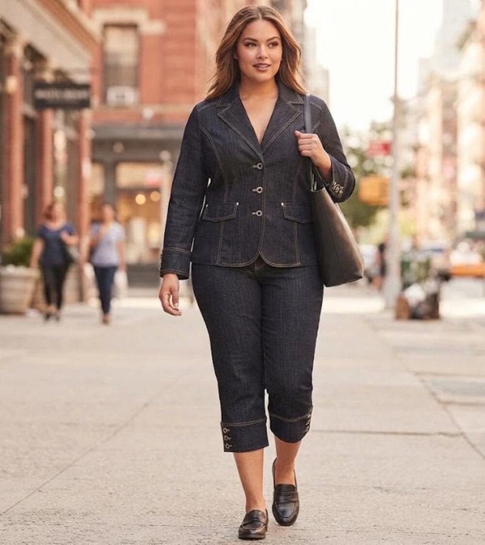 Vintage Y2K Ashley Stewart Denim Capri Suit Set Size 16 Plus Size